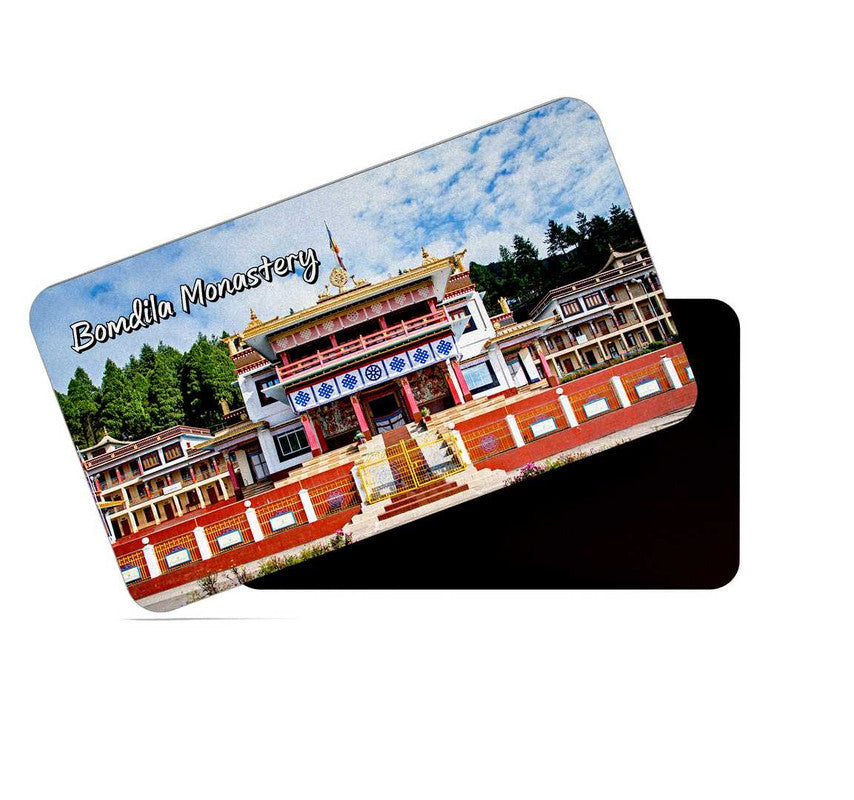 dhcrafts Rectangular Rubber Fridge Magnet / Magnetic Card Multicolor Arunachal Pradesh Bomdila Monastery Design Pack of 1 (8.6cm x 5.4cm)